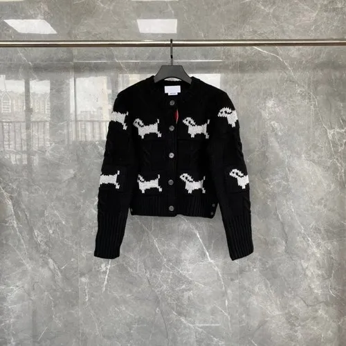 Thom Browne Women Puppy Embroidered Wool Knitted Cardigan