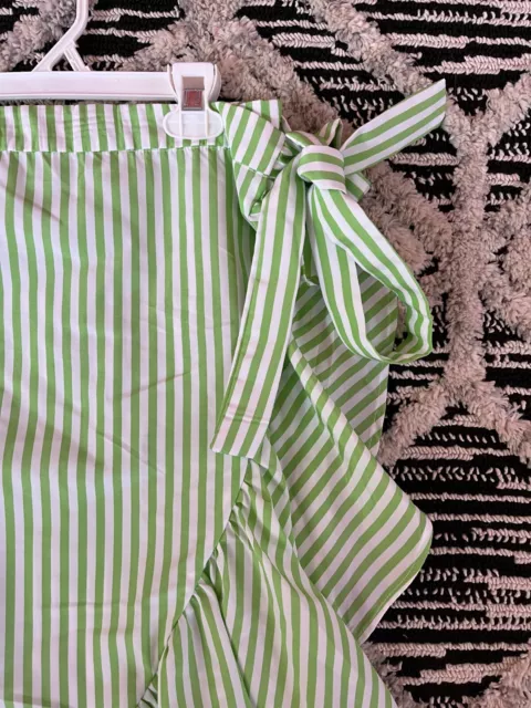 DO+BE Skirt Women’s Green White Striped Ruffled Size Medium (fits like a small) 3