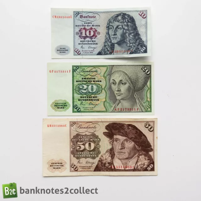 GERMANY: Set of 3 German Mark Banknotes.