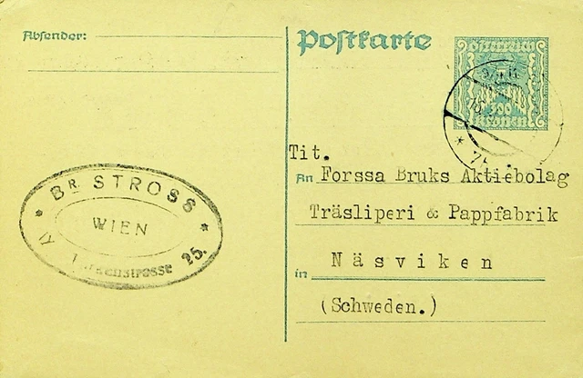 Österreich 1923 300kr Postal Karte Von Wien Sich Schweden Mit Cachet