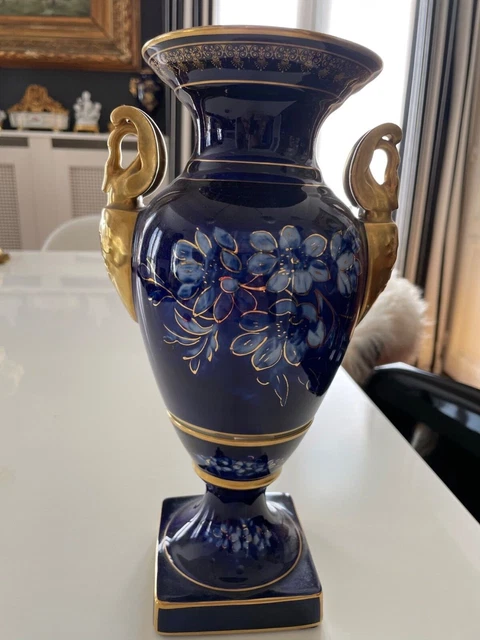 Vase medicis porcelaine de Paris bleu et or H28