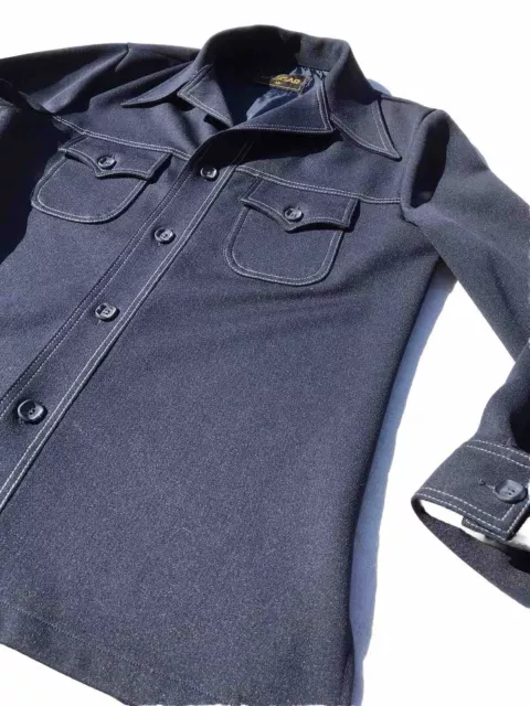 VTG HTF 70S Men's Shirt Jacket Haggar Navy Blue Mod Poly Jacket Blazer ...