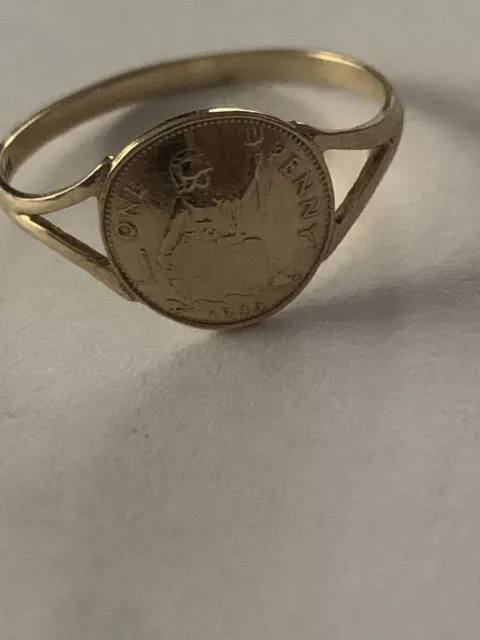 9Ct Gold One Penny Coin Ring Collecting Collector Coin Size O 1/2