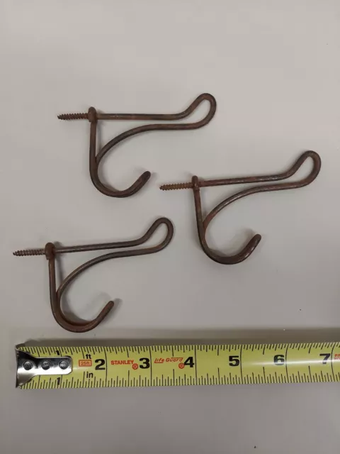 3 Vintage Wire Wall Mount Coat & Hat Hooks Rustic Farmhouse Screw-In