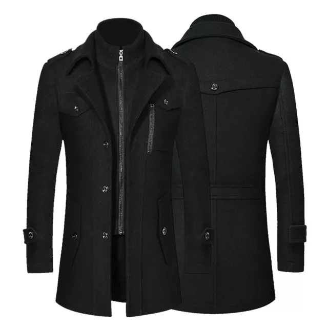 Mens Winter Trench Coat Double Breasted Warm Tops Jacket Formal Overcoat1Outwear