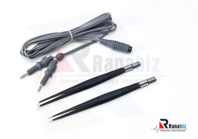 Fórceps bipolares reutilizables antiadherentes rectos + en ángulo, longitud: 18 cm o 20 cm y cable de 3 m