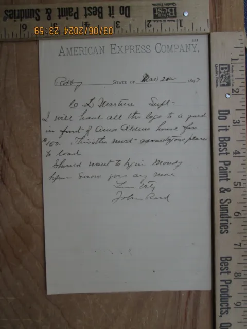 american Express Company letter letterhead 1897