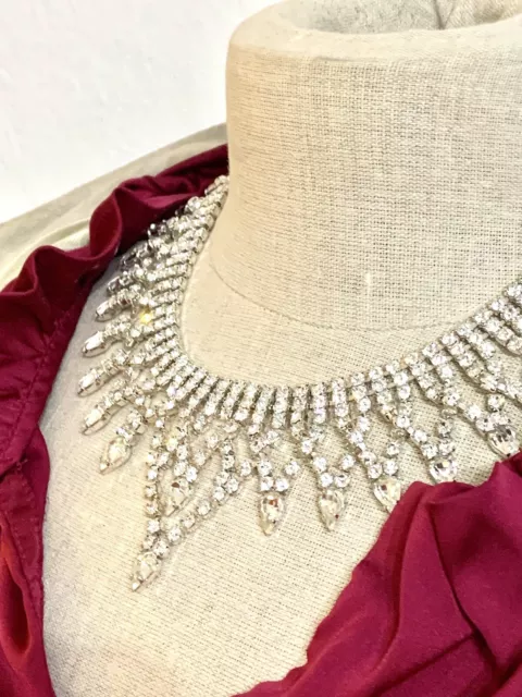 Vintage Statement Kette Damenkette Silberfarbig Halskette Collier Mit Strass