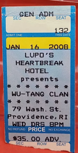 USED Concert Ticket Stub WU-TANG CLAN LUPO'S HEARTBREAK HOTEL