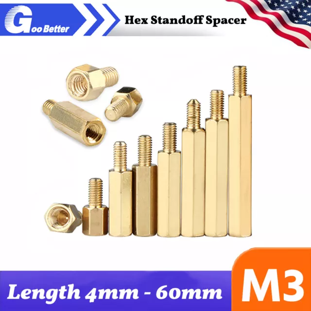 Male-Female M3 Spacer Thread Pillar Hexagonal Brass PCB Studs Standoff 4 - 60mm