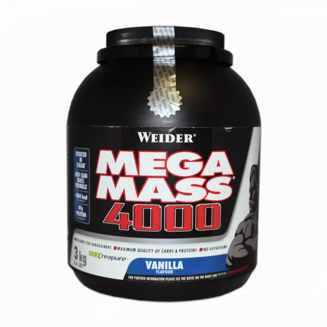 (17,66 EUR/kg) Weider Mega Mass 4000 3000g Dose Gainer Kohlenhydrate Eiweiß