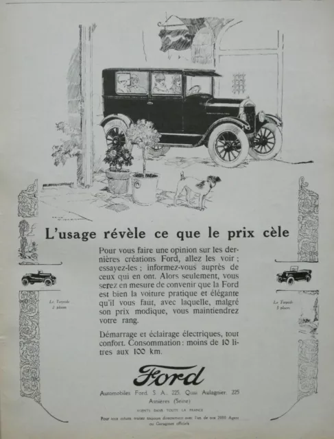 PUBLICITÉ DE PRESSE 1926 AUTOMOBILES FORD LE TORPEDO 2 et 5 PLACES