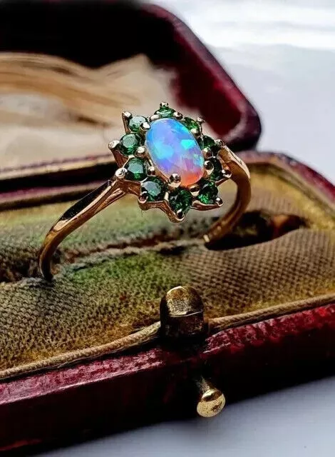 2.50 CT LAB Created Fire Opal & Emerald Cluster Ring 14K Rose Gold ...