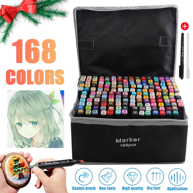 168 Farben Marker Stifte Set mit Doppelköpfiger, Alkoholmarker Set mit Basis DHL