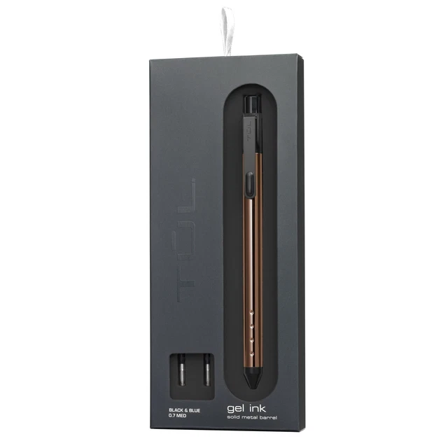 TUL Fine Writing Metal Retractable Pen With 2 Refills, Rose Gold, Black/Blue Ink