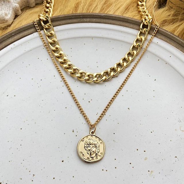 1pc Vintage Multi-layer Coin Chain Choker Necklace For Women Gold Silver Co RODE
