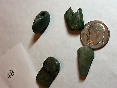 Pre Columbian FOUR Mayan Authentic Polished Jade Carved Beads 1/2" to 3/8"bundle 2