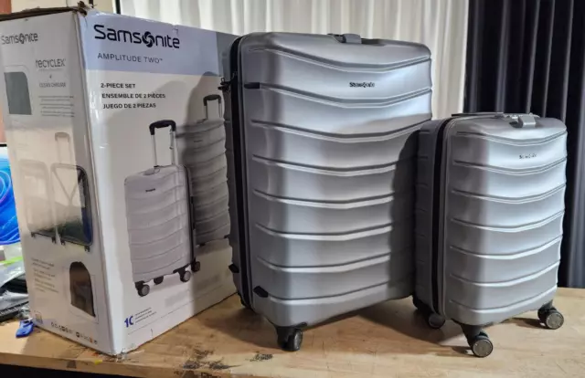 2 PIECE Samsonite Amplitude Hardside Grey Luggage Set Carryon Checked Spinner