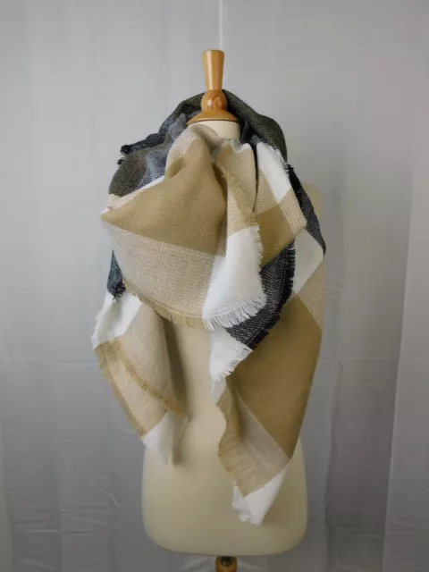 Collection XIIX Oversize Brushed Plaid Blanket Wrap Scarf Shawl Neutral #6133