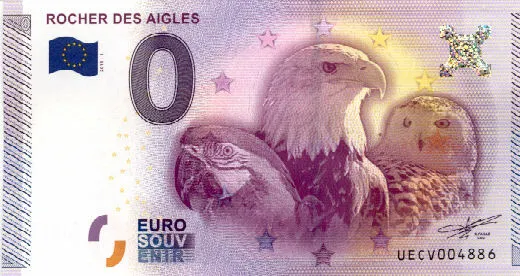 46 ROCAMADOUR Rocher des Aigles, 2015, Billet Euro Souvenir