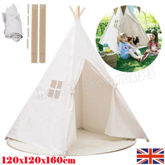 160cm Canvas Childrens Indian Tent Teepee Kids Wigwam Indoor/Outdoor Play House◇