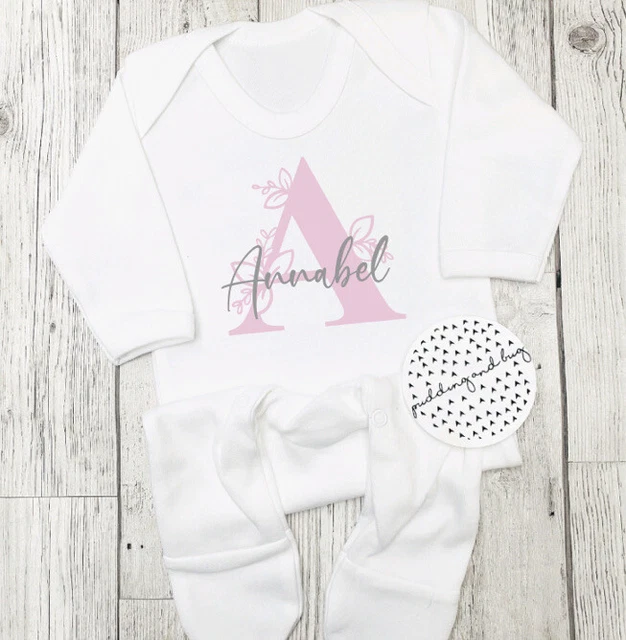 personalised hello world girls babygrow sleepsuit