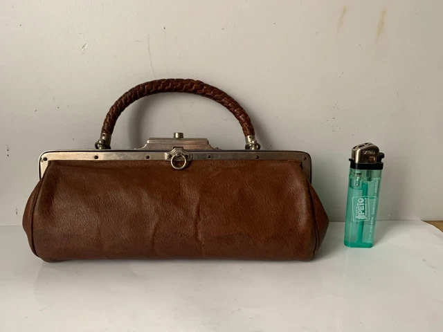 Sac à Main Vintage En Cuir Véritable Marron - Fabriqué En France - Occasion Bon état - Réf N°1
