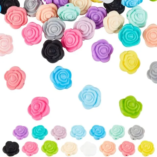 Rose shape Silicone Beads Set 20mm Rose Beads  DIY Jewellry Making Craft
