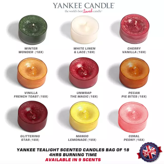 Special Yankee Tealight Scented Candles Bag Of 18, 4hrs burning time, 9 Scents