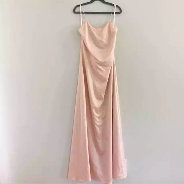 NWT Privacy Please Elm Satin Maxi Dress Slit Pink Womens Extra Small 2