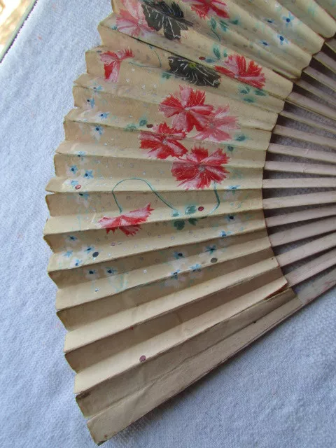 Vintage Hand Painted Flowers  Fan 15" Open x 8 1/2" Tall F-18 2