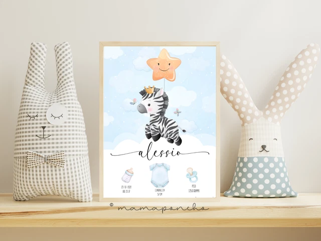 🦓​​ Quadretto Nascita Personalizzato ZEBRA bambina/o regalo battesimo