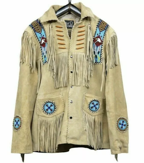 Men’s Handmade Western Cowboy Style Suede Leather Jacket with fringes