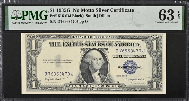 1935-G $1 Silver Certificate Fr# 1616 "Dj" Block Sn#D76963470J Pmg 63 Epq