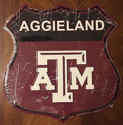 Texas A&M Aggies 12" X 12" Shield Aggieland Embossed Metal Sign Man Cave