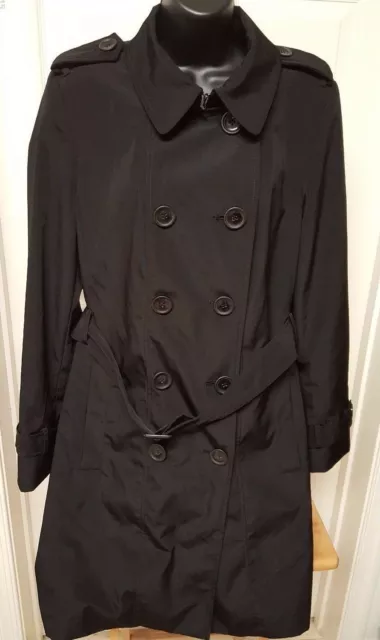 Calvin Klein Trench Coat Jacket Size L Womens Black Double Breasted Belt NWOT