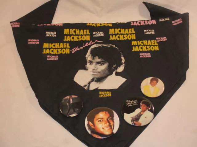 Vtg. Michael Jackson Thriller Scarf/Bandana & (4) Button Pins