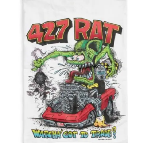 Men's Ed Big Daddy Roth Rat Fink 427 Rat Hot Rod White Cotton T-Shirt