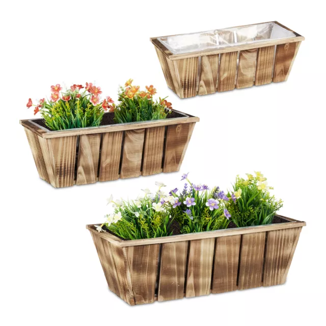 Jardinières Lot de 3 Pot de fleurs Bois Jardin Bac à fleurs Plantes Balcon Set