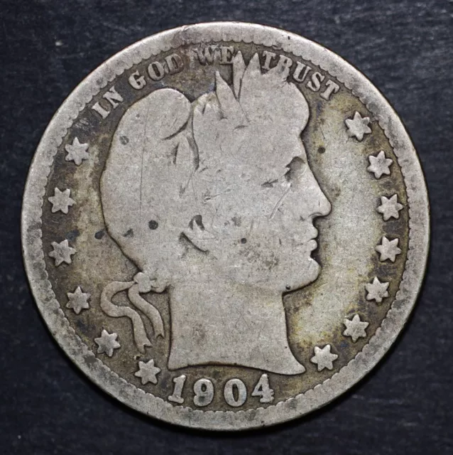 1904-O Barber 90% Silver 24.3mm Quarter Dollar, FREE SHIPPING