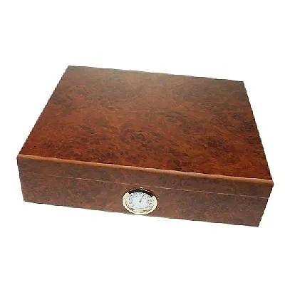 Burl Humidor with Front Dial & Hygrometer (15 Size) Smokers Present Gift