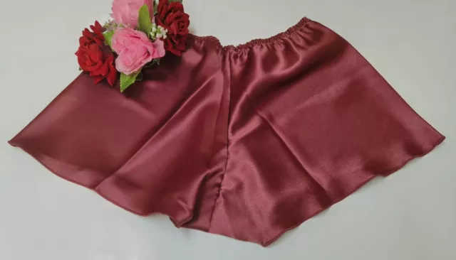 Burgundy Satin French Knickers Underwear Sissy Satin Panties Size Small 10/12