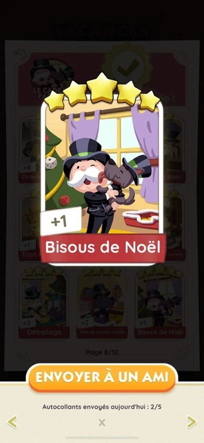 Carte Autocollants Monopoly Go Bisous De Noël  5 Etoiles