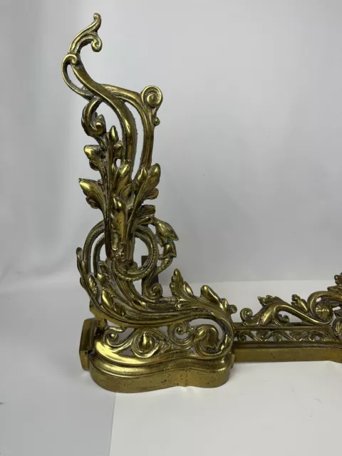 Antique 19Th Century French Louis Xv Fireplace Andirons & Fender, Solid Brass 2