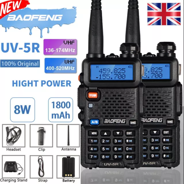 UK Baofeng UV-5R Dual-band Walkie Talkie UHF VHF Ham FM Two Way Radio+Earpiece