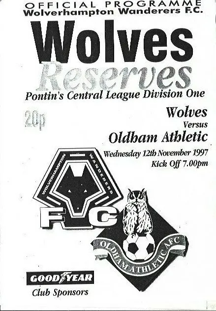 Wolves Reserves V Oldham Athletic Reserves 12/11/1997 Central League   (D2)