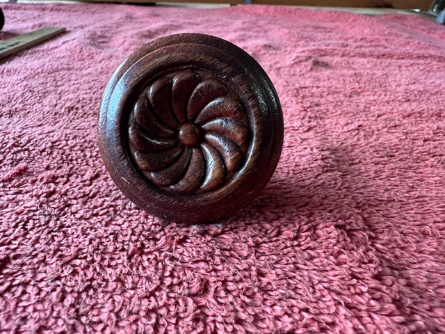 Vintage Round Wooden Drawer Pulls Cabinet Knobs Dresser Brown 2" x 1.5"