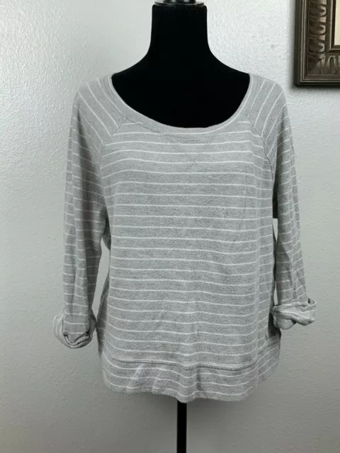 Soft Joie Emma Striped  Gray White French Terry Cloth Blouse Top Size M