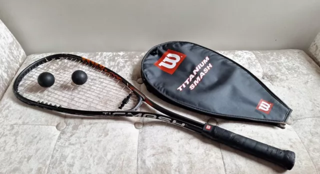 Wilson Titanium Smash Squash Racket Black With HeadCover & 2 x Balls