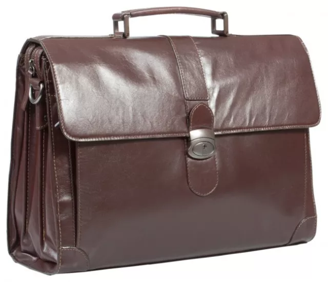 Brand New Executive Italian Real Leather Brown Briefcase 17" Laptop Bag, Rrp£400